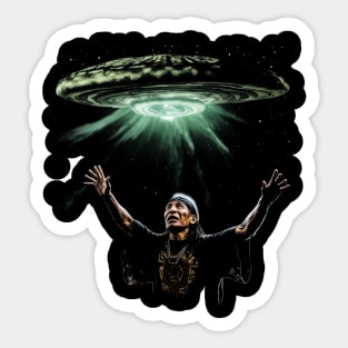 Trippy Native American UFO Alien Mushroom Meditation Sticker